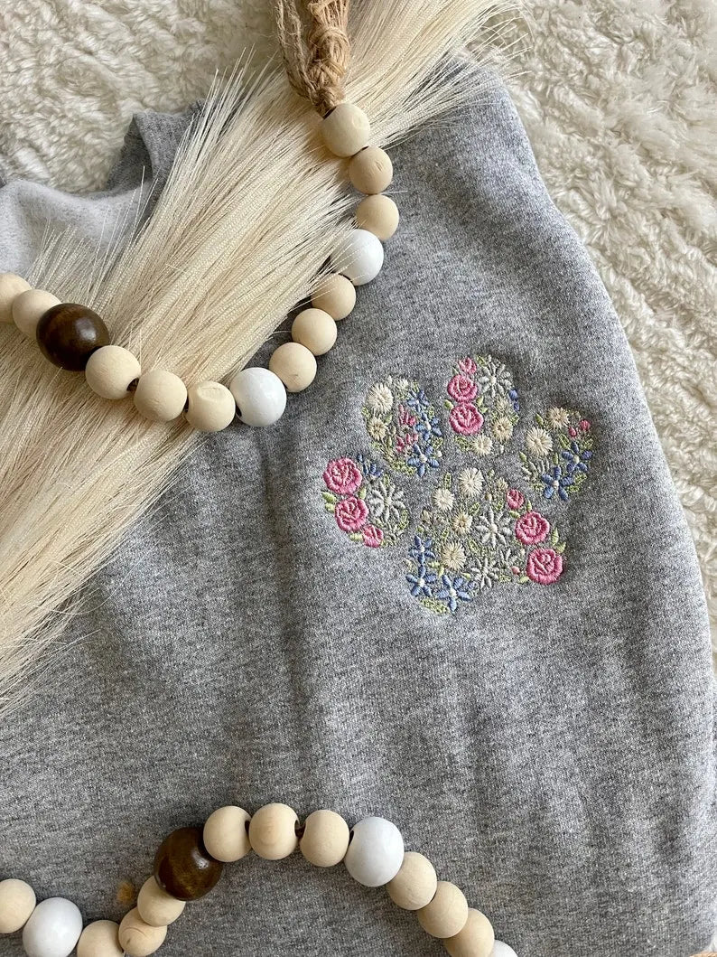 Floral Embroidered Sweatshirt Hoodie with Custom Names on Sleeve, Mother's Day Gift