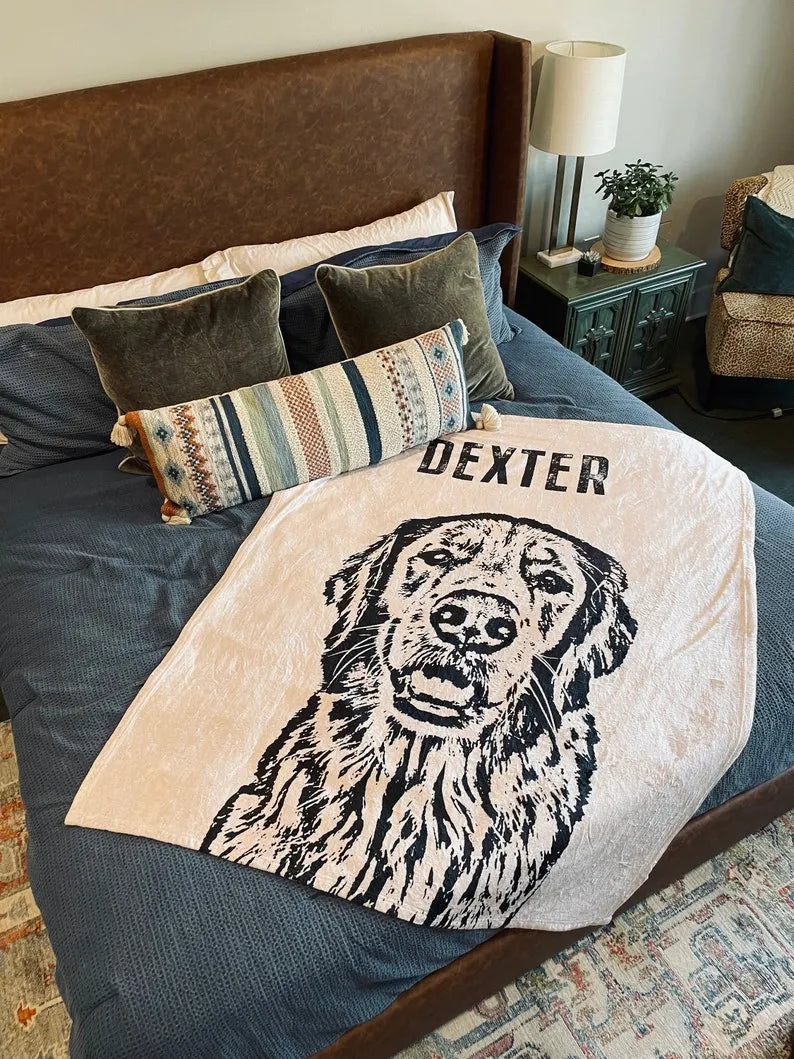 Custom Pet Throw Blanket Dog Portrait Blanket