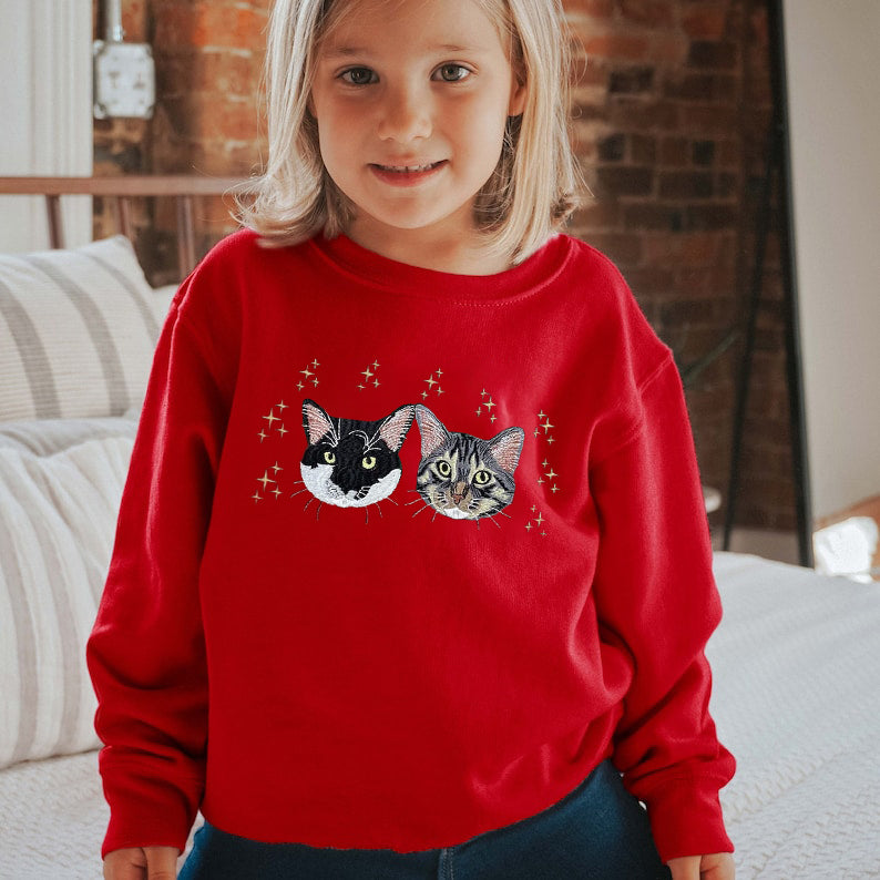 Custom Embroidered Pet Portrait Christmas Jumper Sweatshirt Hoodie T-shirt Xmas Gift For Kid- Colorful Design