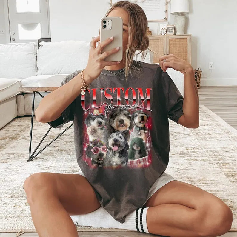 Custom Bootleg Shirt, Pet Shirt with Photo and Name, Vintage 90s Graphic, Bootleg Rap Shirt