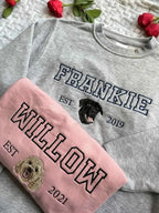 Custom Dog Hoodie Embroidered Dog Name, Varsity Personalized Pet Face Sweatshirt- Varsity Colorful Design
