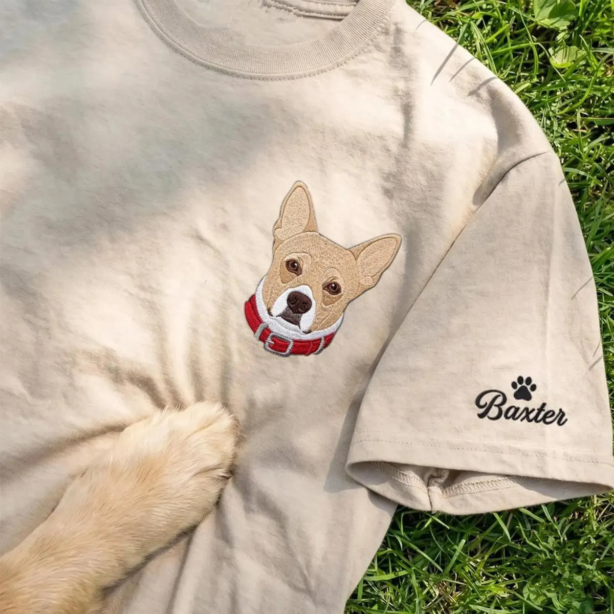 Personalized Pet Face Embroidered Crewneck Sweatshirt T-shirt, Gifts for Dog Lover - Colorful Design