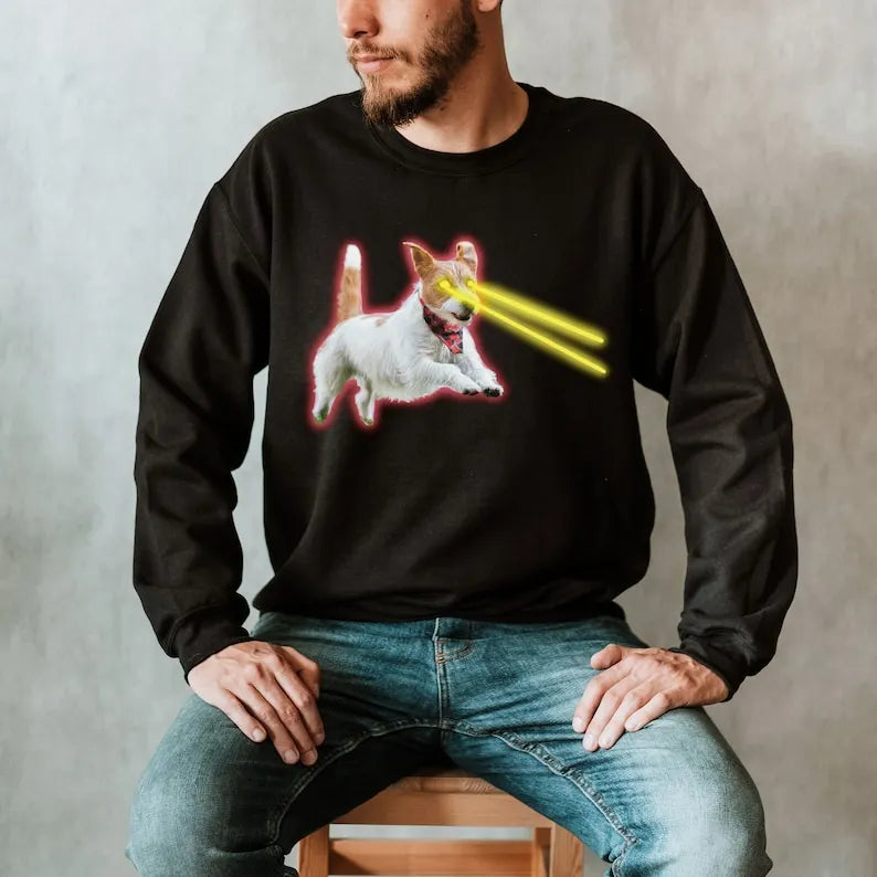 Custom Pets Printing  Sweatshirt Laser Eyes, Personalized Pet Photo Shirt Hoodie