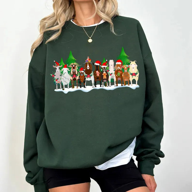 PetFiestas® Christmas Goat Christmas Sweatshirt, Funny Christmas Farm Animal Sweatshirt