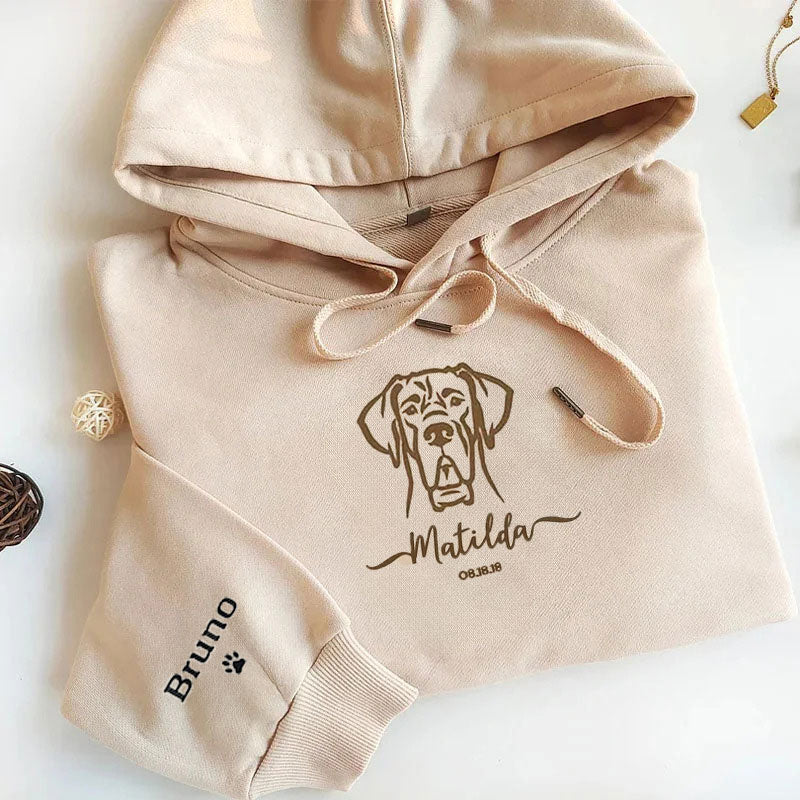 Custom Embroidered Pet Portrait Hoodie/Sweatshirt/T-shirt With Your Pets Name- Stylish Outline Style