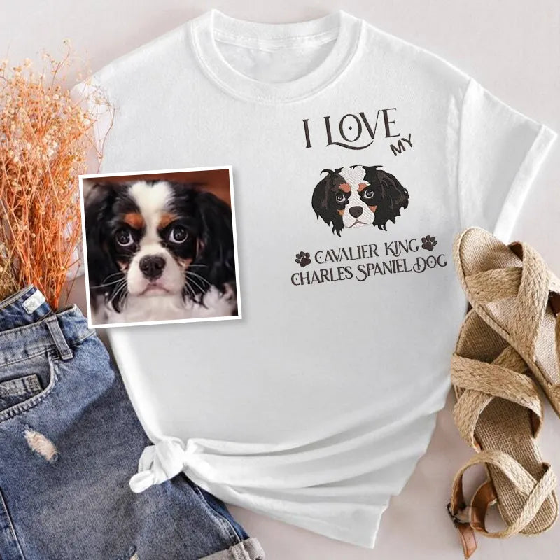 Personalized Embroidered I Love My Pet Dog Cat Hoodie Sweatshirt T-Shirt- Colorful Design