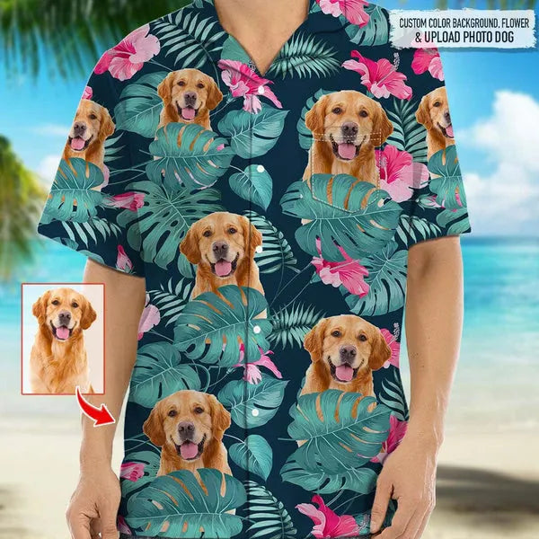 Tropical Leaves And Pet - Dog & Cat Personalized Custom Unisex Hawaiian Shirt