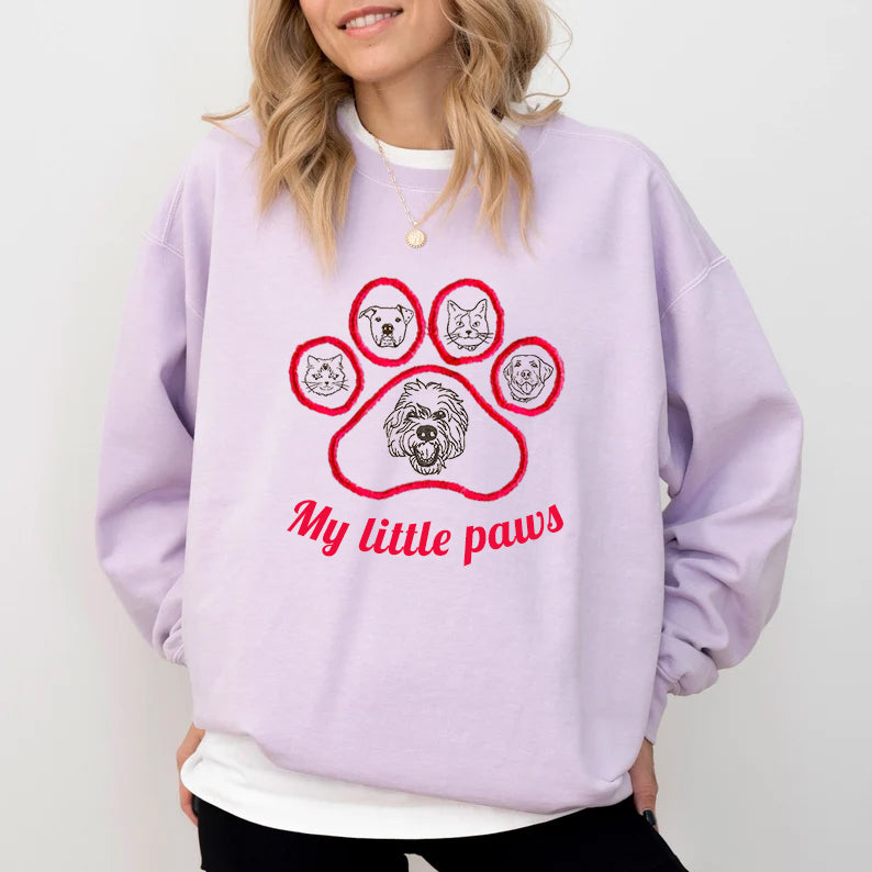 My Little Paws Personalized Pet Face Embroidered Sweatshirt Hoodie T-shirt With Paw Print