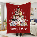 PetFiestas® Custom Photo Christmas Tree Collage, Personalized Photo Blanket, Christmas Gift