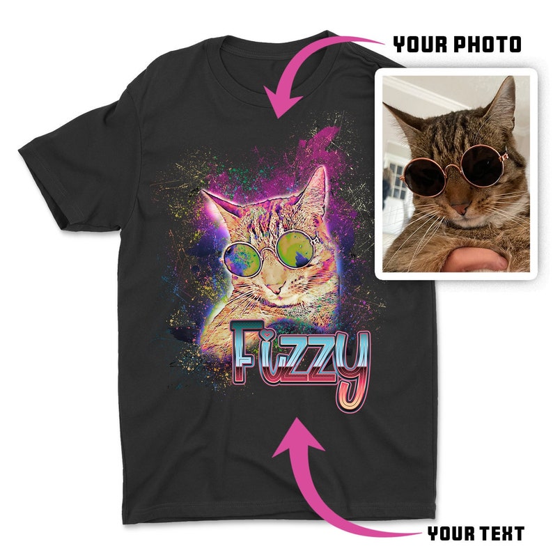 Custom Space Watercolor Pet Portrait T-shirt, Sweatshirt Hoodie, Cat Dog Photo & Text Shirt