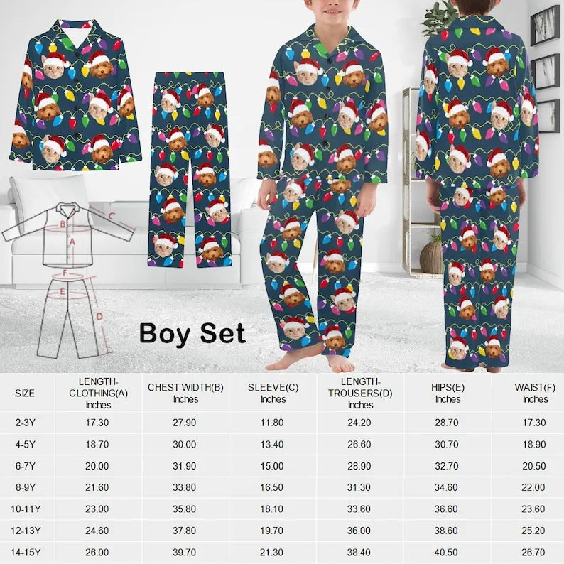 Custom Dogs Cats Faces Family Christmas Pajamas Personalized Pet Photo Pajamas