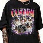 Custom Pet Face Bootleg Tee, Retro Personalized Pet Photo + Name Shirt