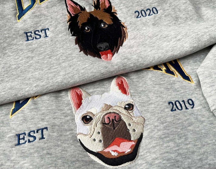 Personalized Pet Portrait Embroidered EST Sweatshirt for Pet Lover- Varsity Colorful Design
