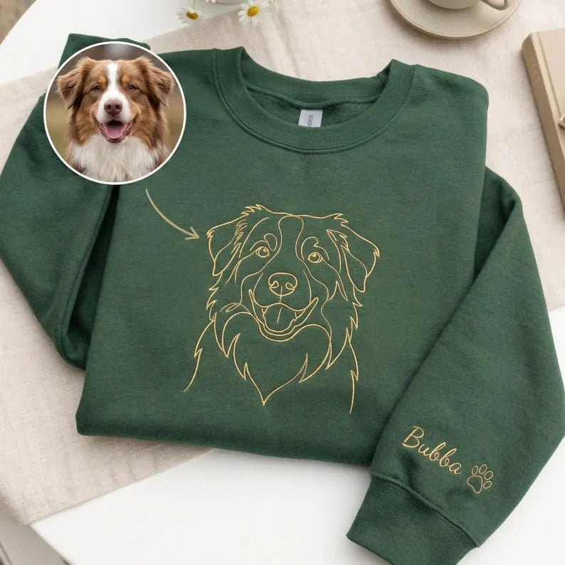 Custom Embroidered Pet Face Line Art Sweatshirt, Dog Dad Gift-Stylish Outline Style