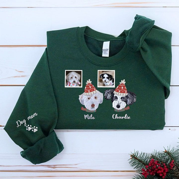 Personalized Dog Christmas Sweatshirt / Hoodie, Pet Portrait Christmas Sweatshirt- Colorful Design
