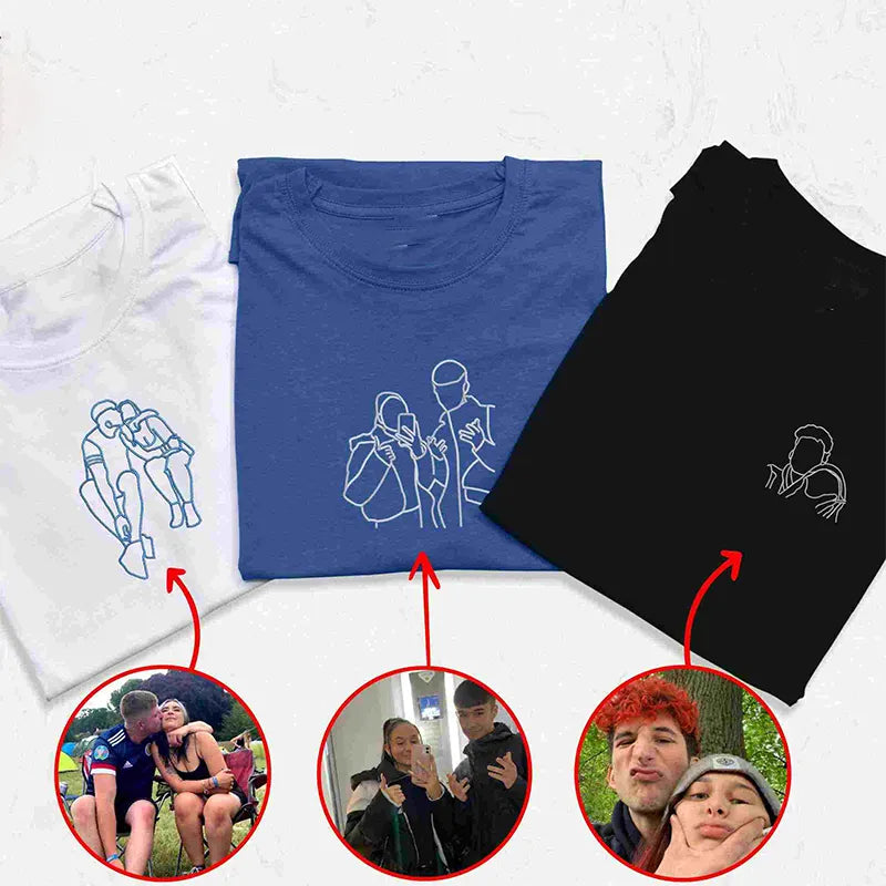 Custom Outline Photo Embroidered T-Shirt