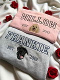 Custom Dog Hoodie Embroidered Dog Name, Varsity Personalized Pet Face Sweatshirt- Varsity Colorful Design