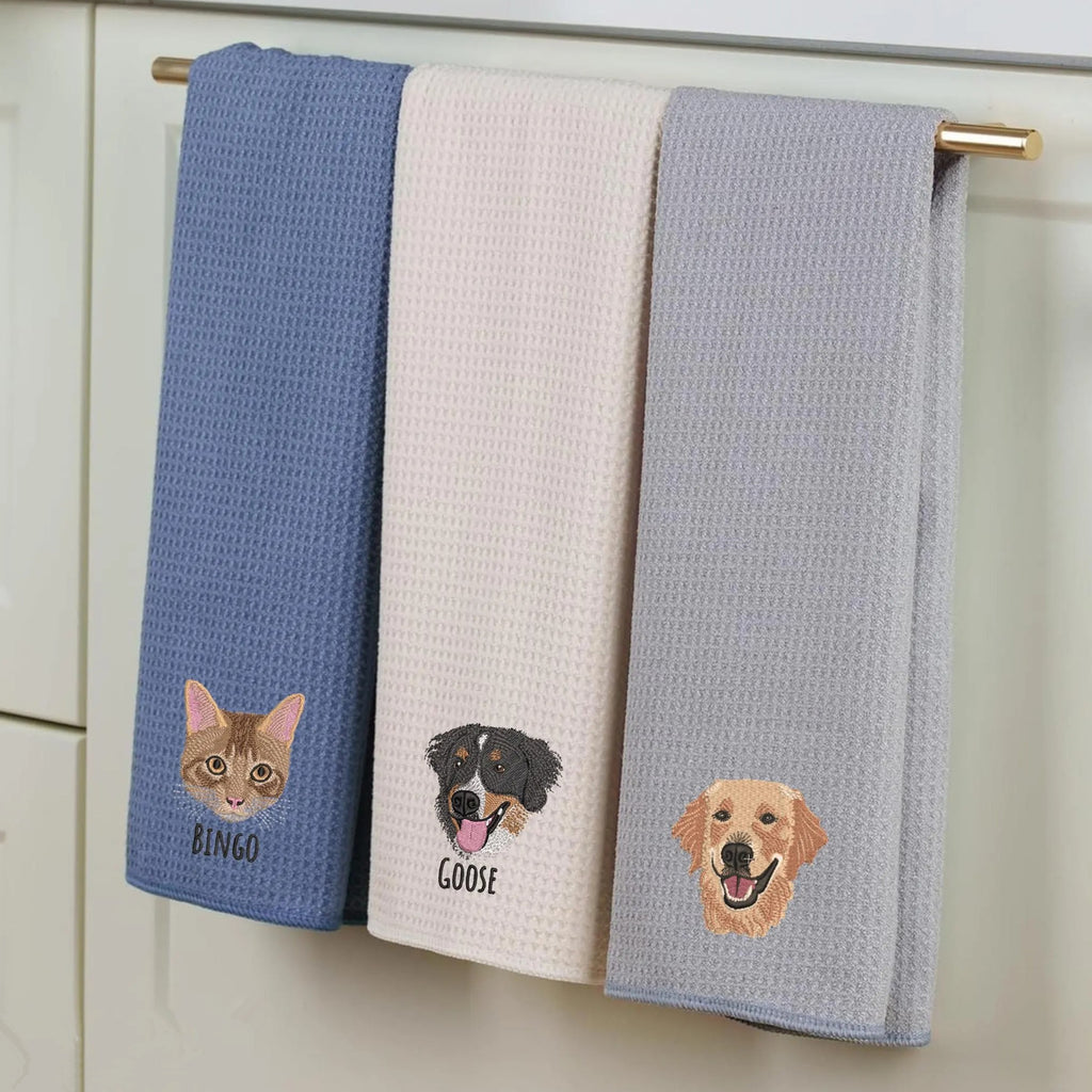 Custom Pet Portrait Kitchen Towel, Personalized Pet Gift for Dog Mom, Mother's Day Gift