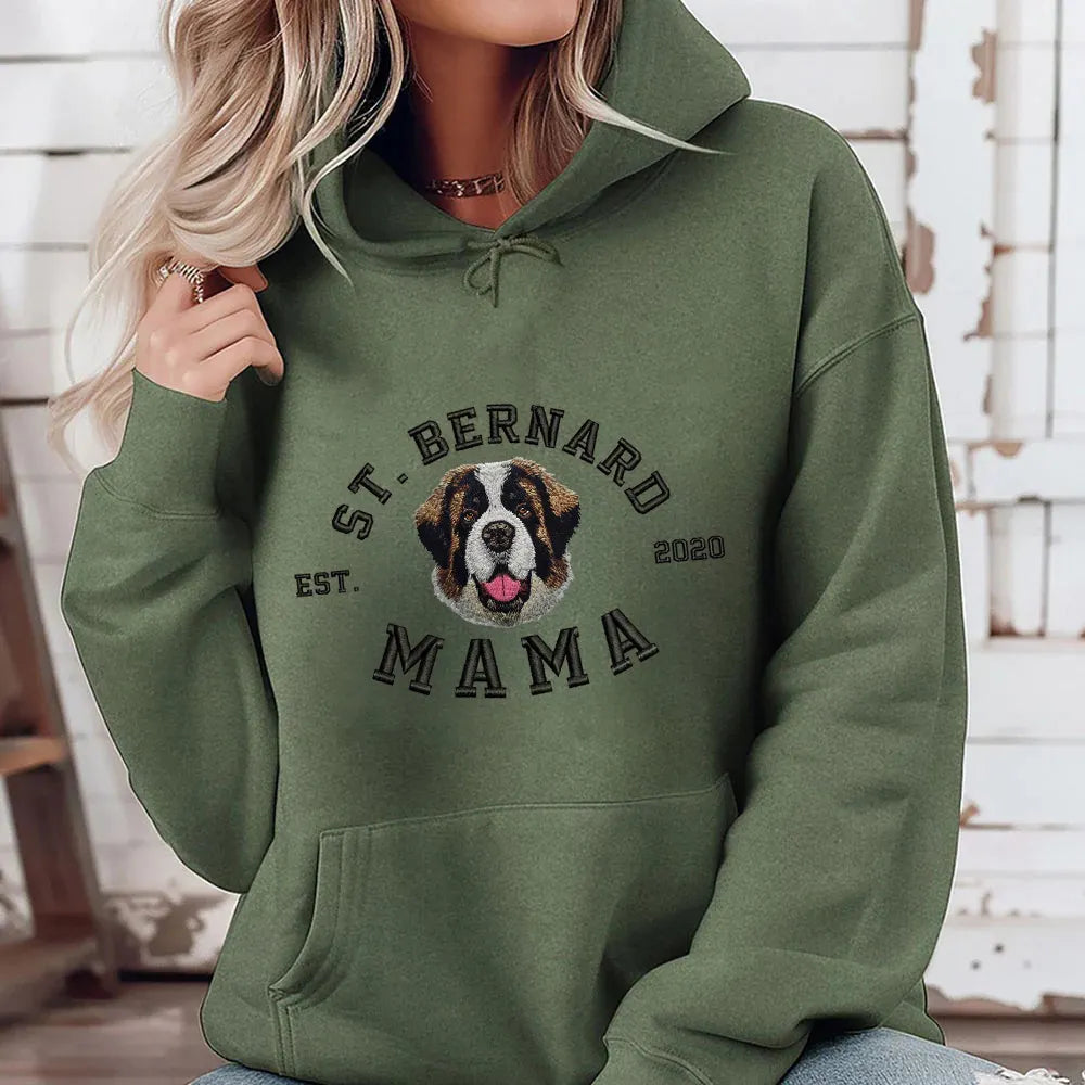 Custom Dog Name Portrait Embroidered Sweatshirt Hoodie for Dog Mom