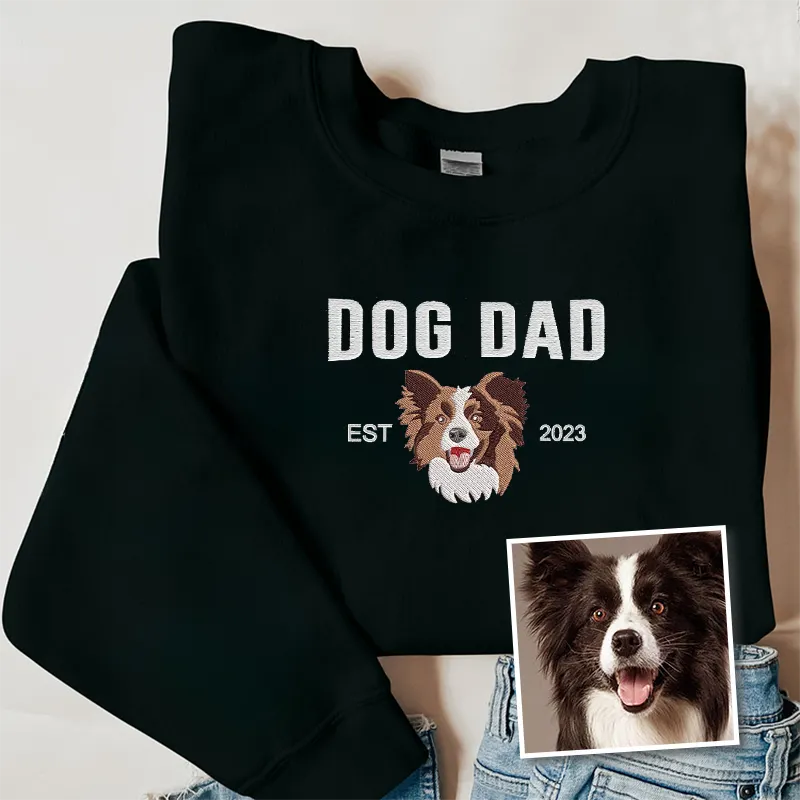 Custom Embroidered Varsity Dog Dad Sweatshirt or Hoodie Portrait from Photo- Varsity Colorful Design