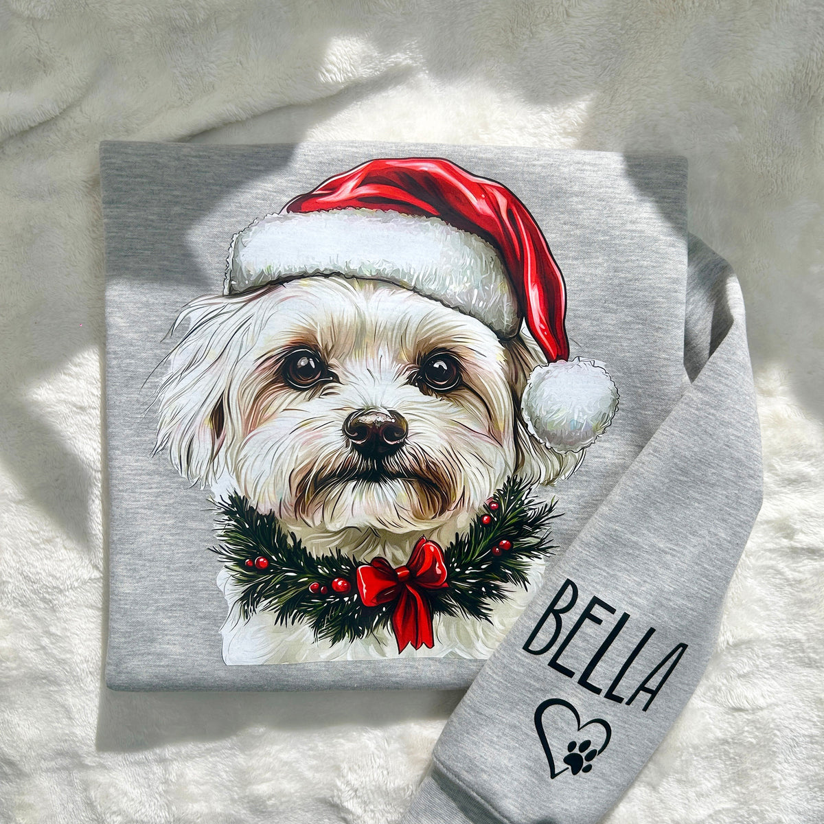 Custom Pet Christmas Sweatshirt Personalized Santa Hat Garland Printed Crewneck
