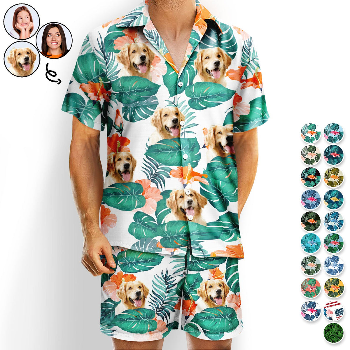 Custom Photo Funny Family Pet Face - Personalized Hawaii Set Shirt And Shorts