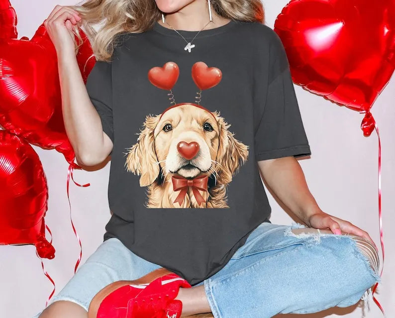 Custom Dog Photo Valentine’s Day Sweatshirt – Heart Balloon Headband Design