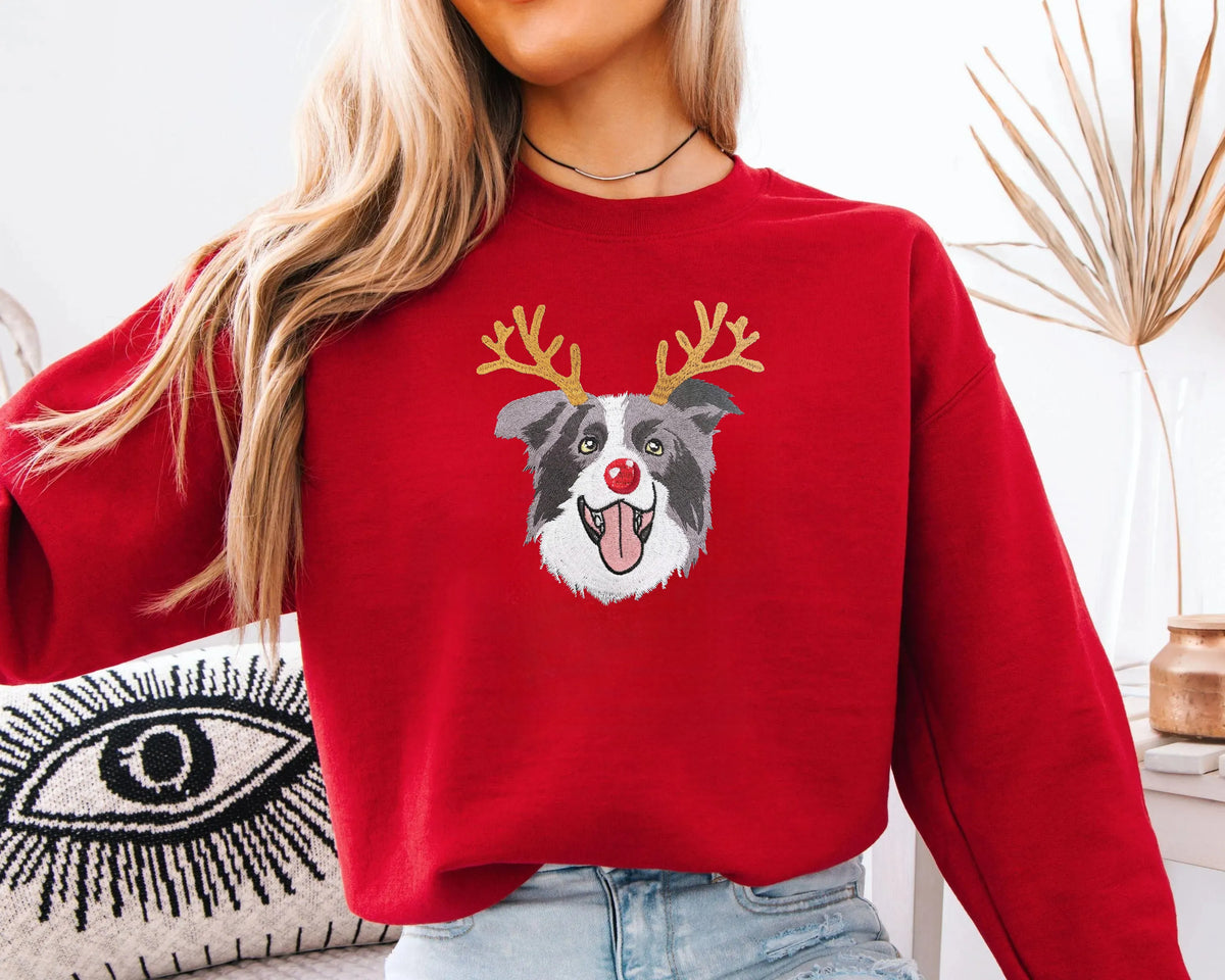 PetFiestas® Custom Dog Embroidered Christmas Sweatshirt with Funny Reindeer Design