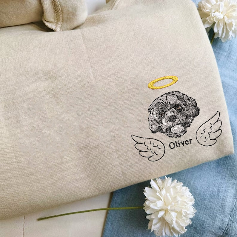 Pet Memorial Hoodie – Custom Dog Portrait Embroidery Sweatshirt, Personalized Tribute for Pet Owners