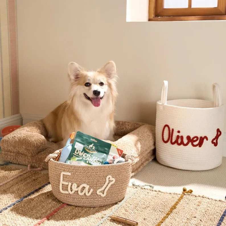 Personalized Pet Toy Basket, Custom Cotton Rope Storage