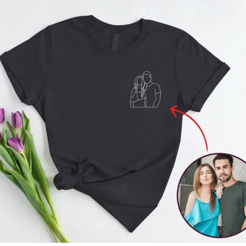 Custom Outline Photo Embroidered T-Shirt