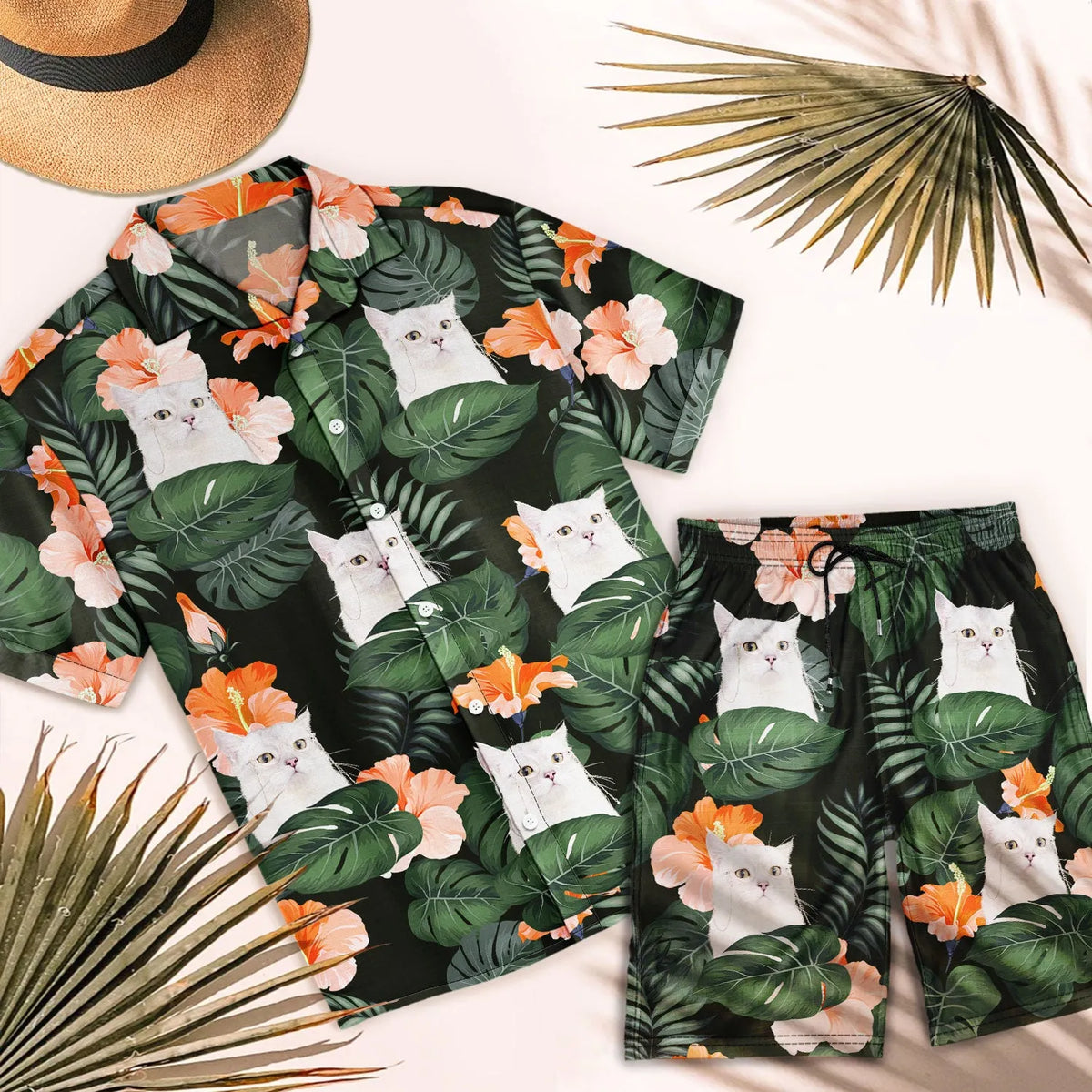 Custom Photo Funny Family Pet Face - Personalized Hawaii Set Shirt And Shorts