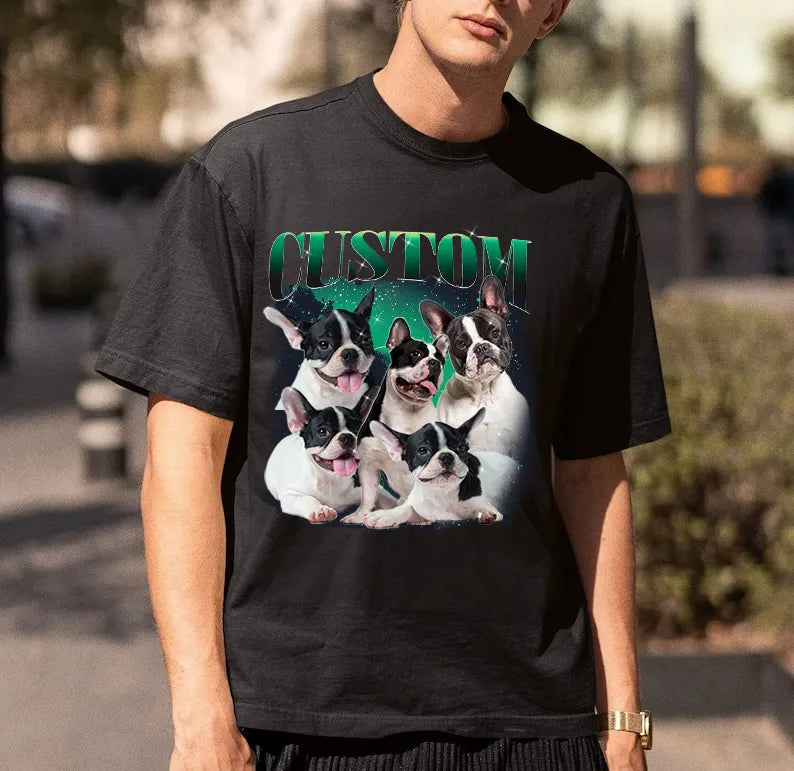Custom Pet Photo 90s Shirt, Galaxy Planet Style Retro Dog T-Shirt Sweatshirt Hoodie