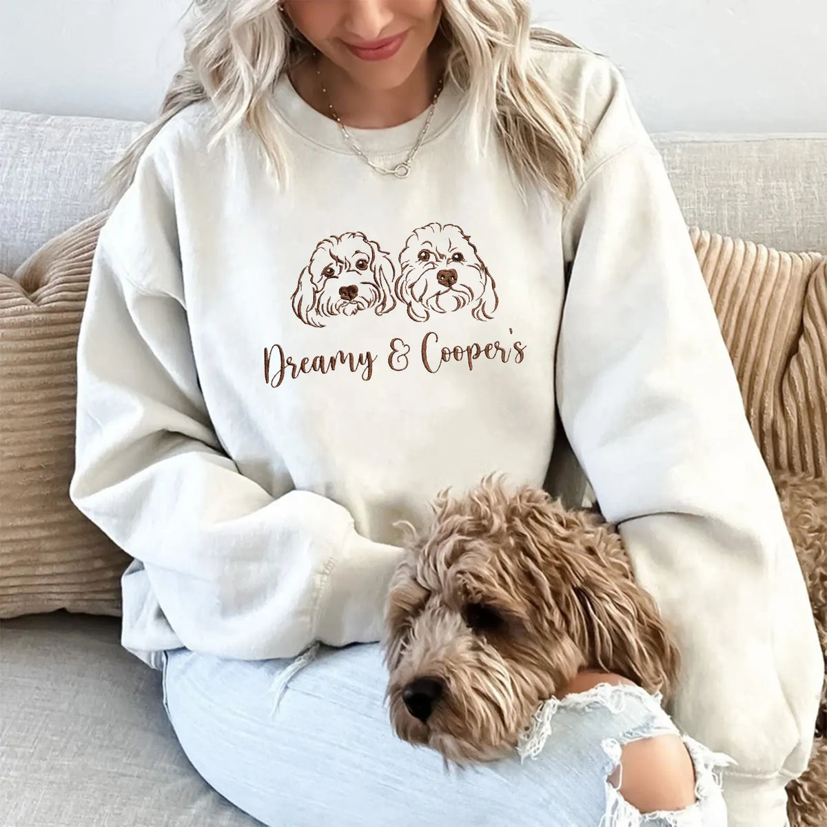 Custom Dog Outline and Name Embroidered Sweatshirt Hoodie T-shirt- Stylish Outline Style