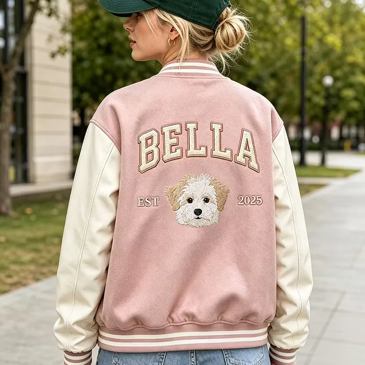 Custom Pet Portrait Varsity Jacket – Letterman Style with Name & Est. Year