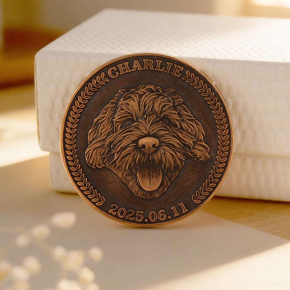 Personalized Pet Photo Memorial Coin with Name and Date, Memorial Gift for Pet Owner