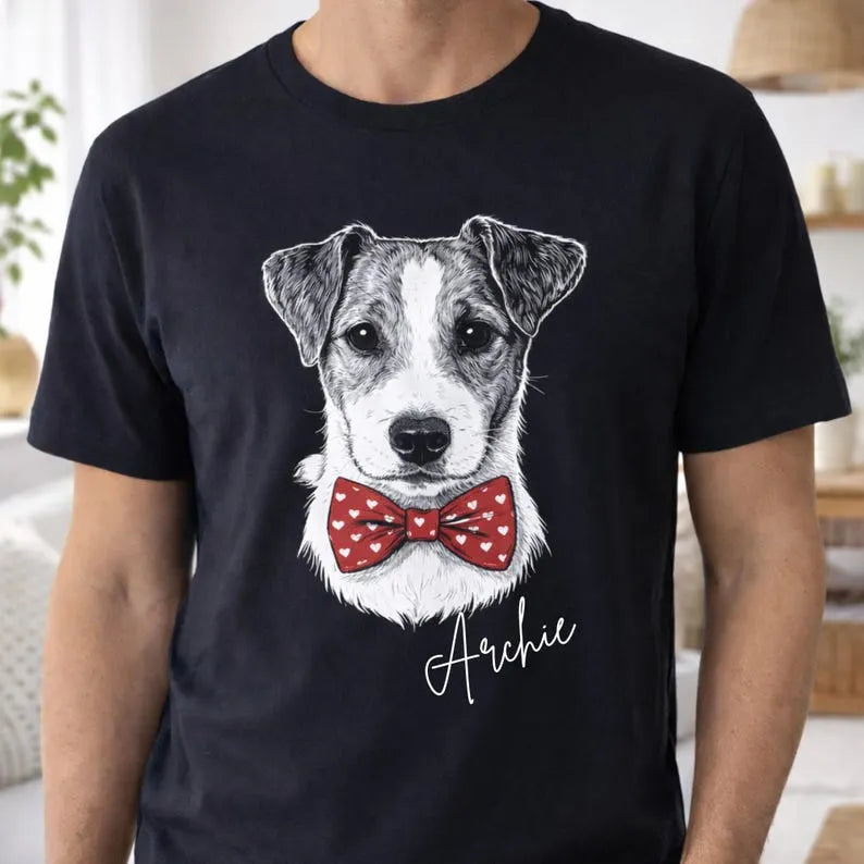 Custom Pet Photo Valentine’s Day Hoodie Sweatshirt - Personalized Dog/Cat Bow Tie T-shirt