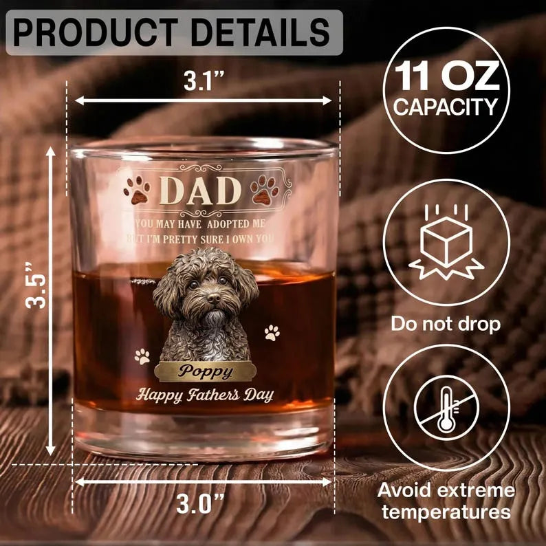 Personalized Pet Portrait Whiskey Glass, Dog Dad Humor Rock Glass, Father's Day Gift
