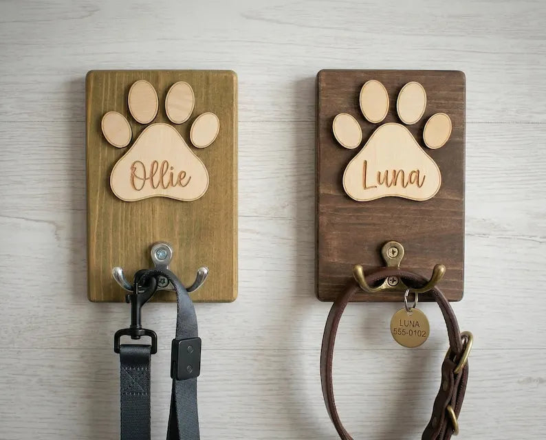 Custom Dog/Cat Name Wooden Pet Leash Hook