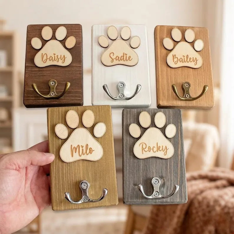 Custom Dog/Cat Name Wooden Pet Leash Hook