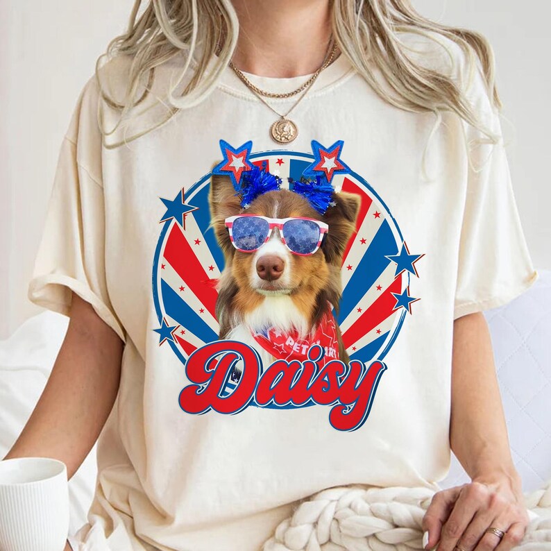 Custom Patriotic Dog Shirt, Pet Portrait from Photo Shirt, America 4th Of July Gift