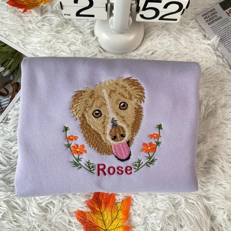 Custom Dog Cat Face Embroidered Sweatshirt Crewneck Hoodie T-shirt, Personalized Pet Face Sweatshirt- Colorful Design