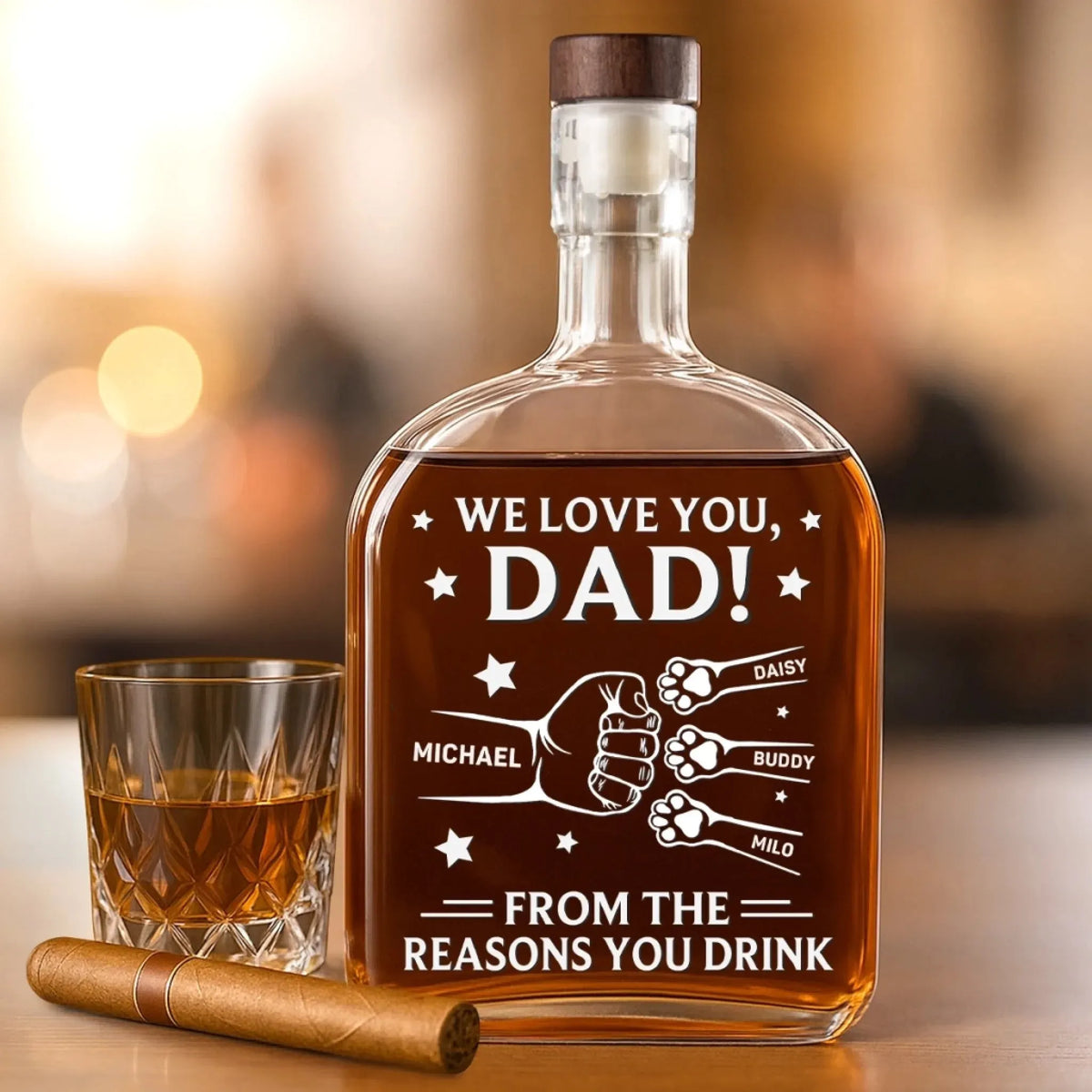 Paws Down, You’re The Best - Dog & Cat Personalized Custom Whiskey Bottle - Father's Day Gift