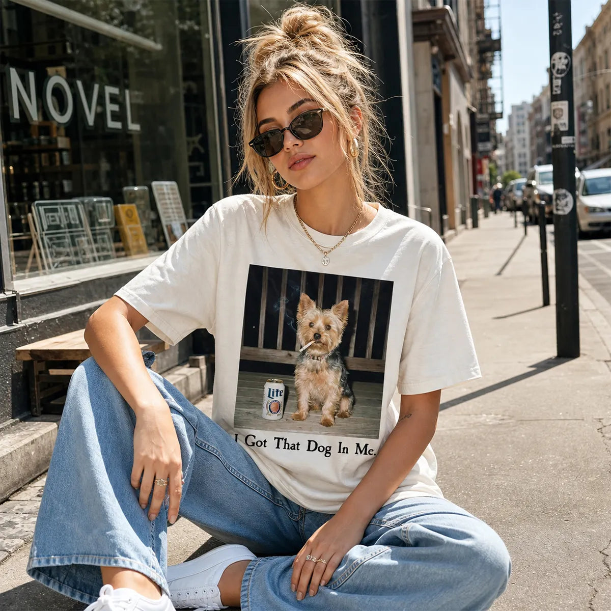Custom Pet Photo Shirt, Personalized I Got That Dog In Me, Ironic Dog Smoking Shirt, Vintage Graphic T-Shirt