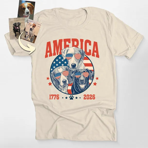 Personalized Dog Photo America 1776-2026 4th of July T-shirt