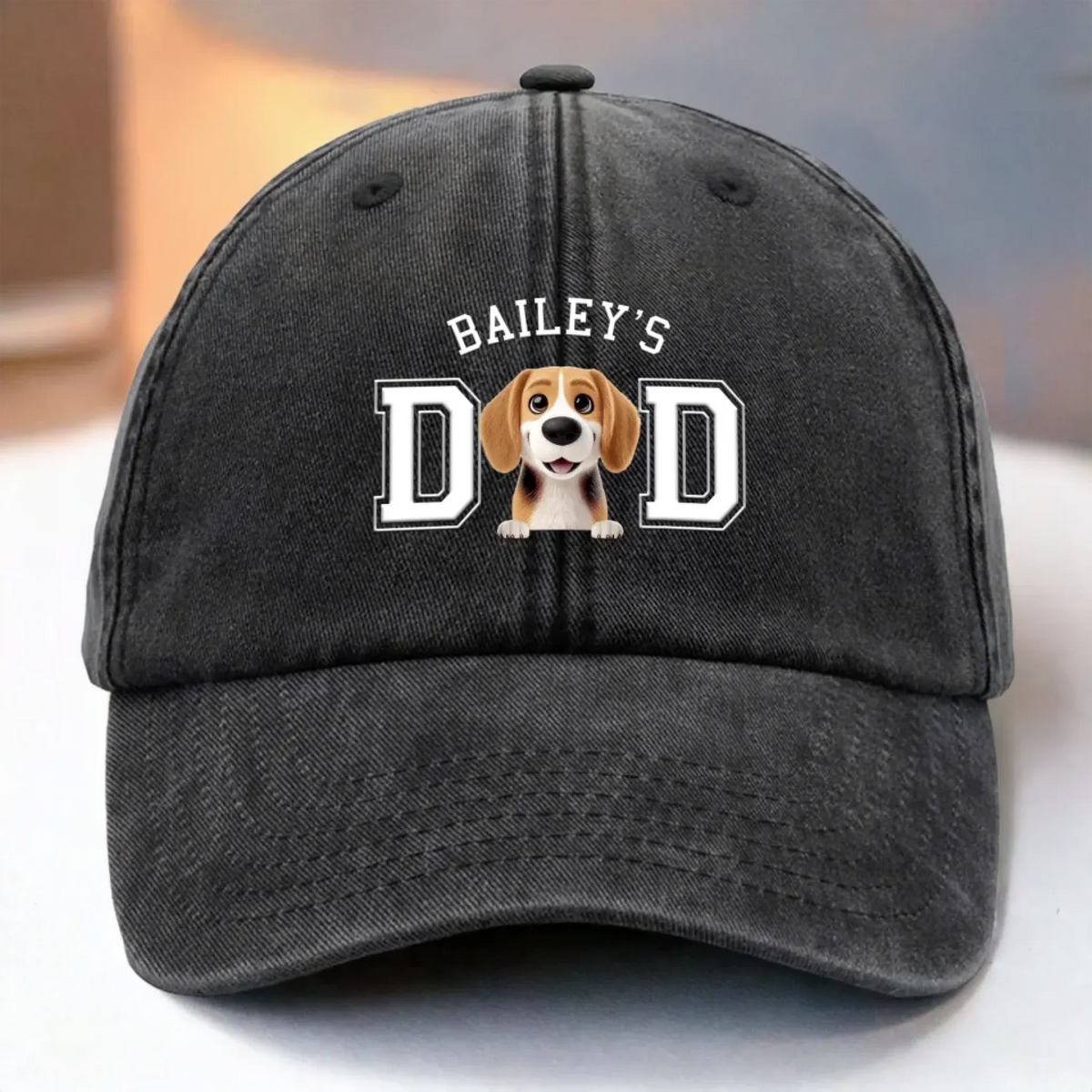 Belongs To The Fluffy One - Dog Personalized Custom Vintage Washed Denim Baseball Cap - Father's Day Gift