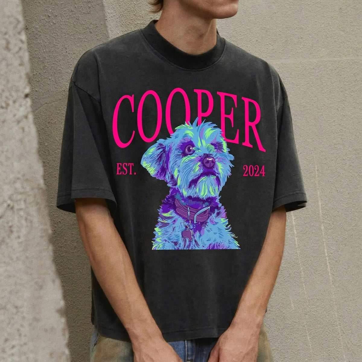 Custom Dog Photo And Name Tee, Pop Art Style, Retro Bootleg Pet Tee