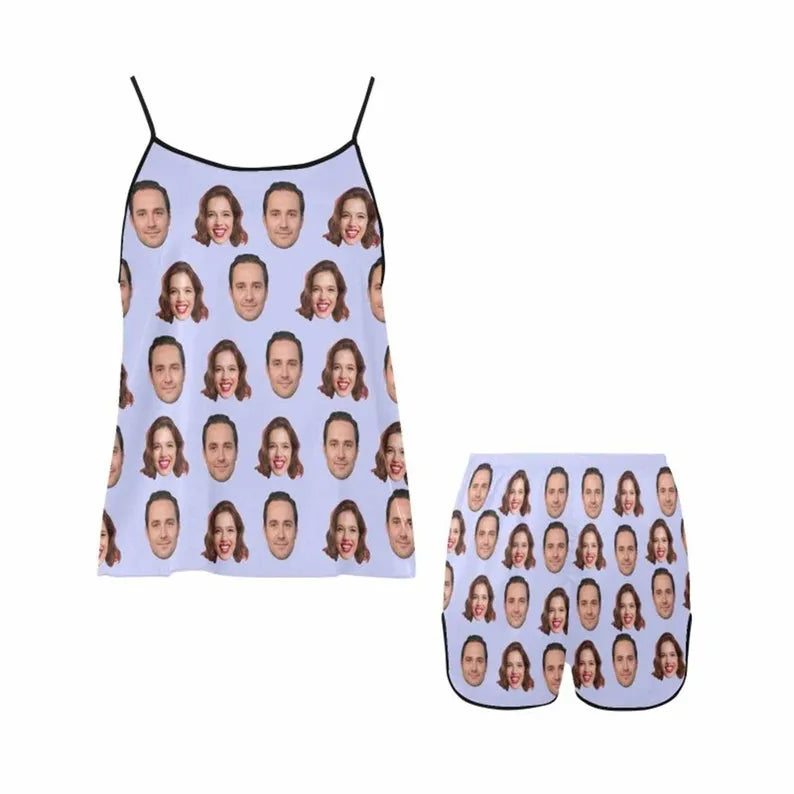 Personalized Women's Spaghetti Strap Short Pajama Set with Pet Face