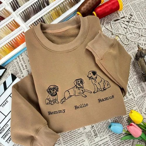 Custom Dog Photo & Name Embroidered Sweatshirt – Dog Face Design for Pet Lovers & Owners