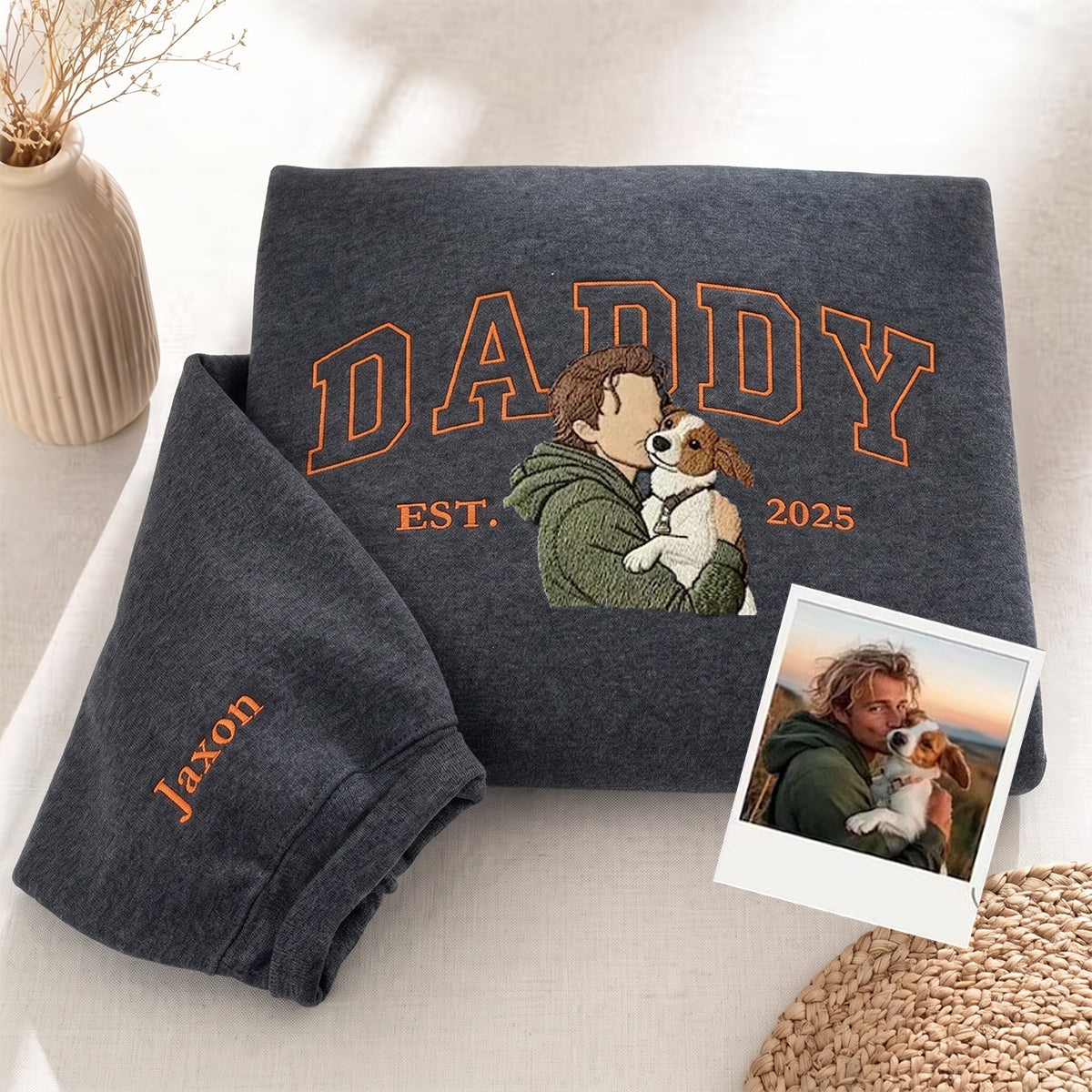 Custom Dog Mom/ Dog Dad Embroidered Sweatshirt with Pet Portrait